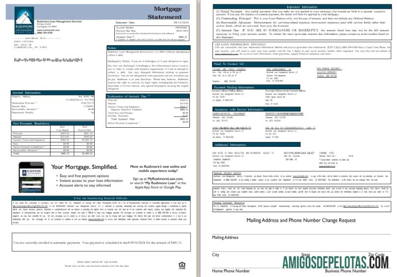 Declaração de hipoteca da USA California Rushmore Loan Management Services LLC, 3 páginas, 1 2scr exemplo real